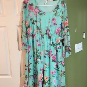 PinkBlush Mint Floral Chiffon Maternity Dress